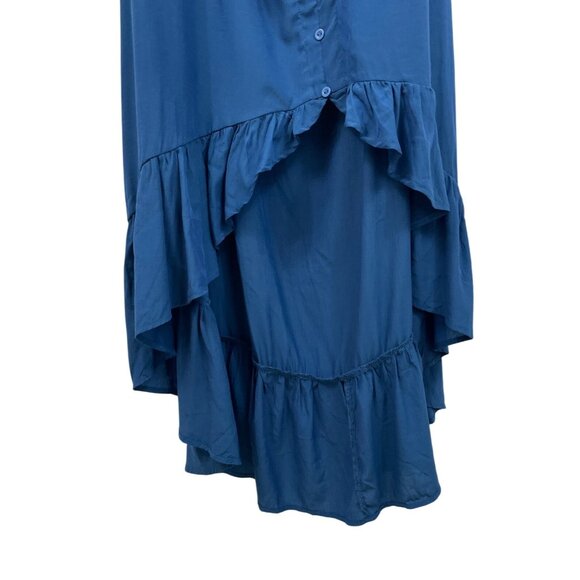 Womens Blue Off-Shoulder Maxi Dress Ruffle Sleeves & Button Front Closure Large - Picture 6 of 9